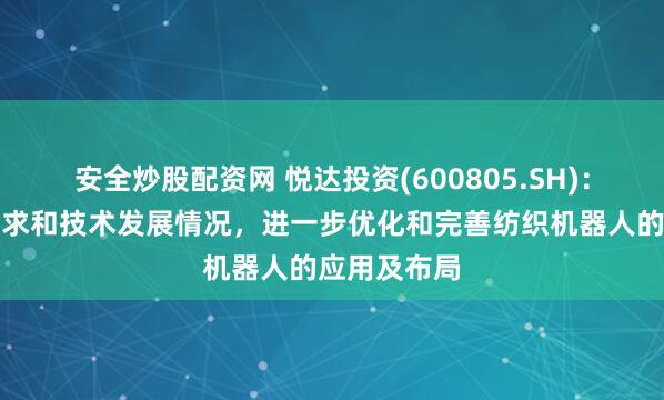 安全炒股配资网 悦达投资(600805.SH)：根据生产需求和技术发展情况，进一步优化和完善纺织机器人的应用及布局